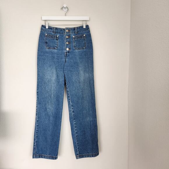 Vintage LA Blues High Waisted Button Fly Wide Leg Jeans 2 - Picture 6 of 12